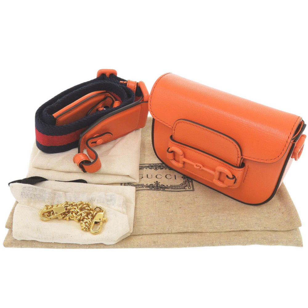 未使用 グッチ 2WAY ホースビット 726863 レザー オレンジ ショルダーバッグ ポシェット 0069【中古】GUCCI