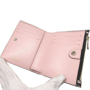 新品同様 サルヴァトーレ フェラガモ ヴァラリボン ストライプ レザー ブラック 黒 ピンク 2つ折り財布 財布 0072【中古】Salvatore Ferragamo