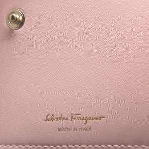 新品同様 サルヴァトーレ フェラガモ ヴァラリボン ストライプ レザー ブラック 黒 ピンク 2つ折り財布 財布 0072【中古】Salvatore Ferragamo