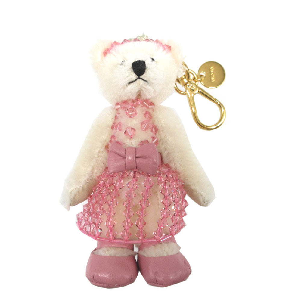 美品 プラダ ベア くま クリスタル アイボリー ピンク バッグチャーム キーホルダー 0075【中古】PRADA