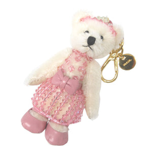 美品 プラダ ベア くま クリスタル アイボリー ピンク バッグチャーム キーホルダー 0075【中古】PRADA