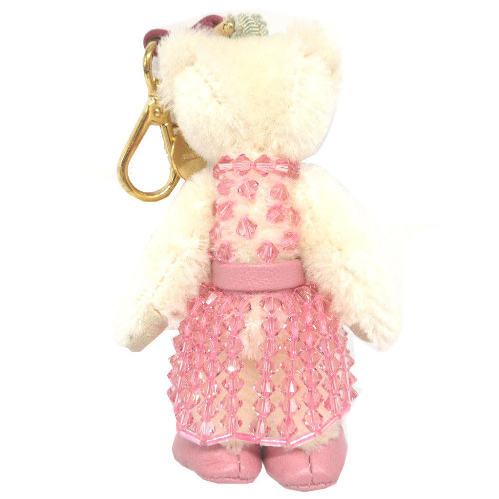 美品 プラダ ベア くま クリスタル アイボリー ピンク バッグチャーム キーホルダー 0075【中古】PRADA