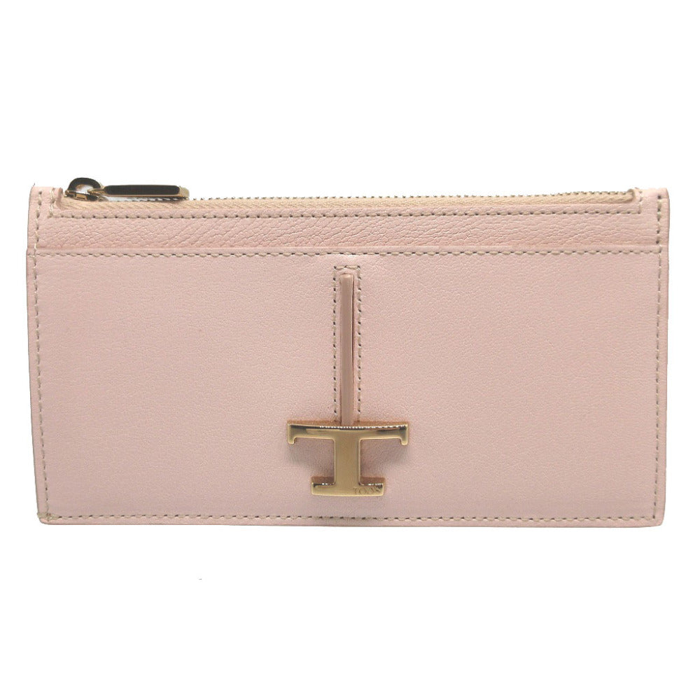 新品同様 トッズ タイムレスT レザー ピンクベージュ フラグメントケース コインケース カードケース 0078【中古】TOD’S