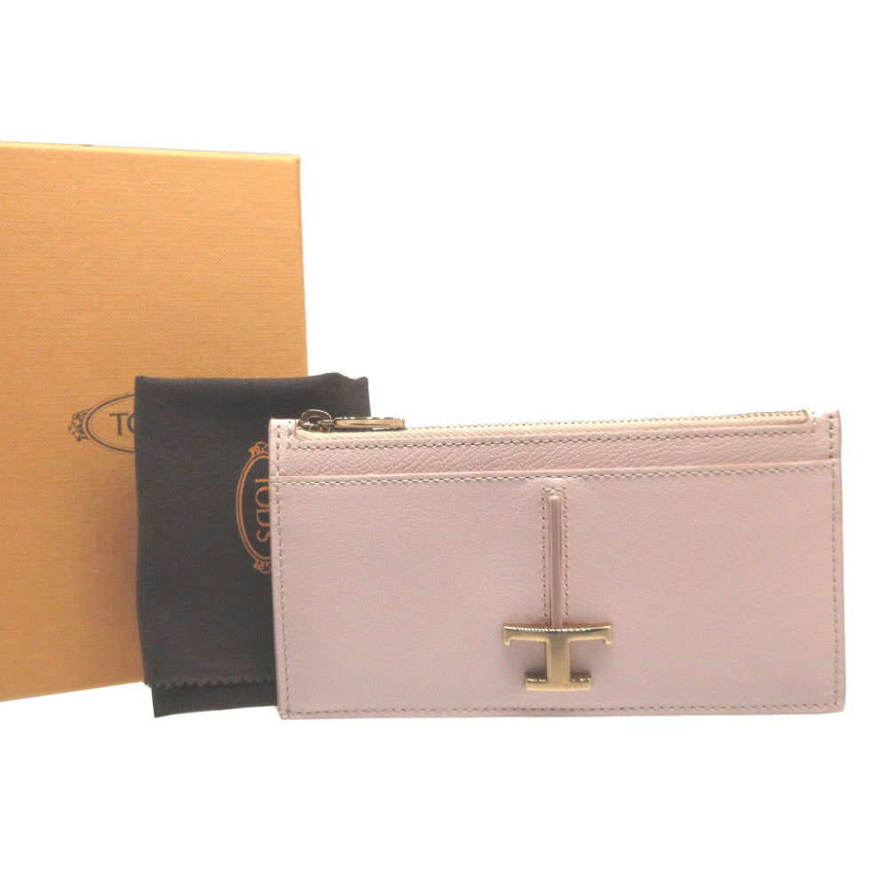 新品同様 トッズ タイムレスT レザー ピンクベージュ フラグメントケース コインケース カードケース 0078【中古】TOD’S