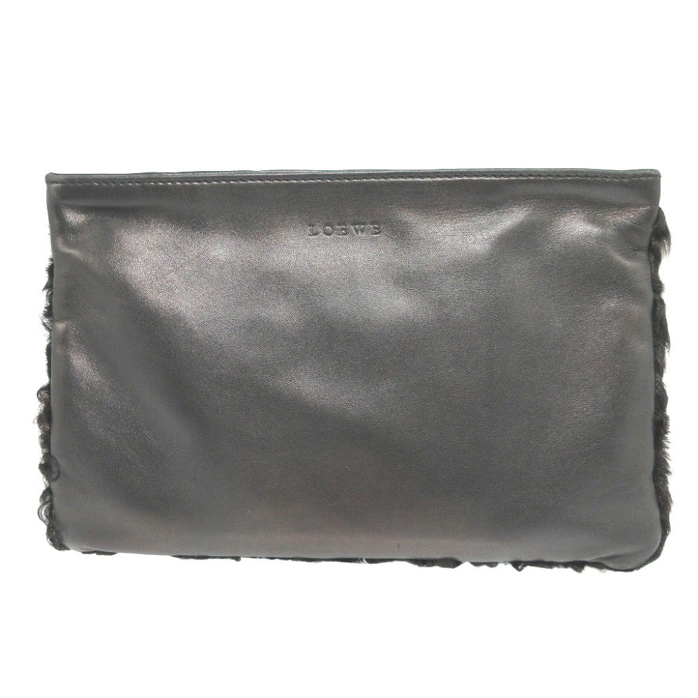 ロエベ ラムファー ナッパレザー ブラック 黒 ジップ ポーチ 0080【中古】LOEWE