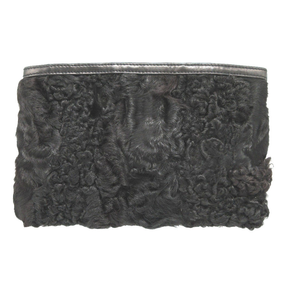 ロエベ ラムファー ナッパレザー ブラック 黒 ジップ ポーチ 0080【中古】LOEWE