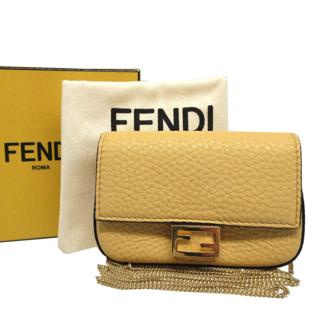 美品 フェンディ ナノバケット 7AR844 レザー イエロー 黄 ミニ チェーン ショルダーバッグ 0081【中古】FENDI