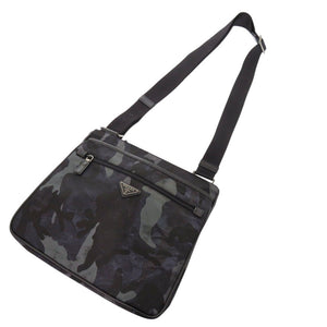 美品 プラダ VA251M 迷彩 カモフラージュ ナイロンキャンバス/レザー ブラック ショルダーバッグ 黒 0110【中古】PRADA