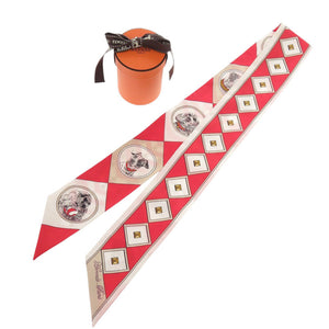 新品同様 エルメス ツイリー colliers et chiens 首輪と犬 シルク ルージュ ブラン マスチック スカーフ 0139【中古】HERMES