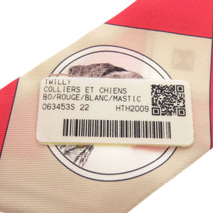 新品同様 エルメス ツイリー colliers et chiens 首輪と犬 シルク ルージュ ブラン マスチック スカーフ 0139【中古】HERMES