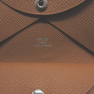 新品同様 エルメス カルヴィデュオ U刻印(2022年製) ヴォーエプソン ゴールド コインケース 財布 0211【中古】HERMES