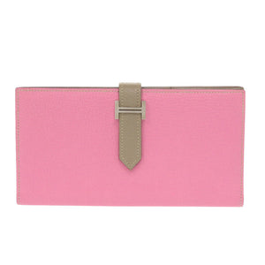 美品 エルメス ベアンスフレ シェーブル ピンク トゥルティエールグレー □N刻印(2010年製) 長財布 0215【中古】HERMES