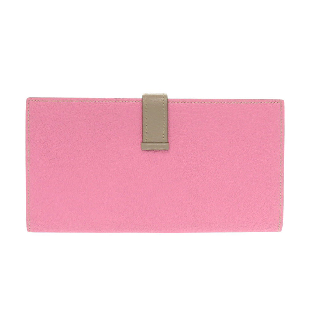 美品 エルメス ベアンスフレ シェーブル ピンク トゥルティエールグレー □N刻印(2010年製) 長財布 0215【中古】HERMES