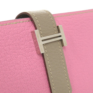 美品 エルメス ベアンスフレ シェーブル ピンク トゥルティエールグレー □N刻印(2010年製) 長財布 0215【中古】HERMES