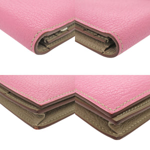 美品 エルメス ベアンスフレ シェーブル ピンク トゥルティエールグレー □N刻印(2010年製) 長財布 0215【中古】HERMES