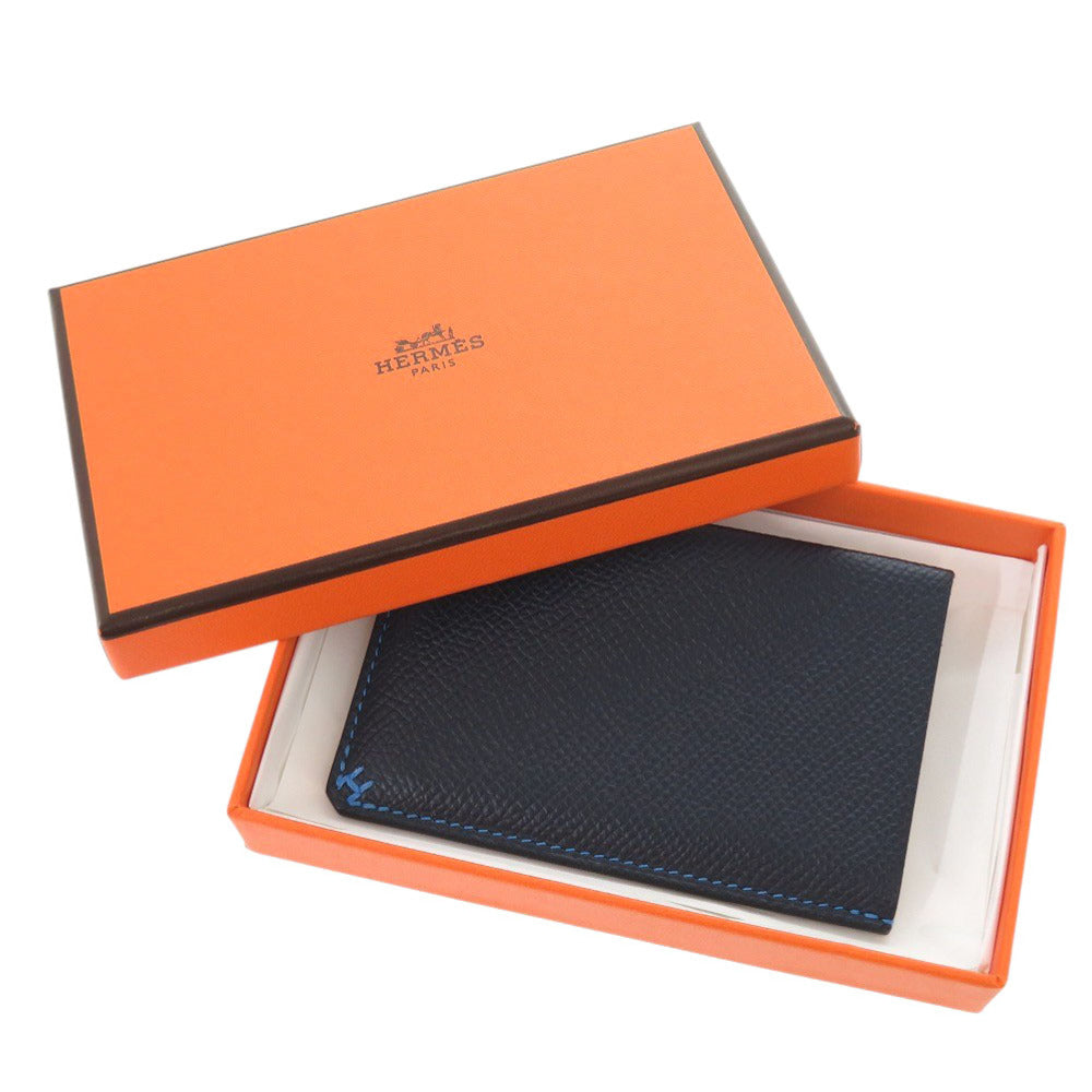 新品同様 エルメス Hセリエ ヴォーエプソン ブルーインディゴ ブルーイドラ U刻印(2022年製) カードケース 0216【中古】HERMES