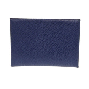 新品同様 エルメス カルヴィ デュオ ヴェルソ ヴォーエプソン ブルーサフィール ヴェールアングラス U刻印(2022年製)  カードケース 青 0218【中古】HERMES