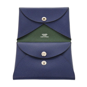 新品同様 エルメス カルヴィ デュオ ヴェルソ ヴォーエプソン ブルーサフィール ヴェールアングラス U刻印(2022年製)  カードケース 青 0218【中古】HERMES