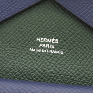 新品同様 エルメス カルヴィ デュオ ヴェルソ ヴォーエプソン ブルーサフィール ヴェールアングラス U刻印(2022年製)  カードケース 青 0218【中古】HERMES