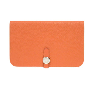 美品 エルメス ドゴン デュオ GM トゴ オレンジ □Q刻印(2013年製) 長財布  0223【中古】HERMES