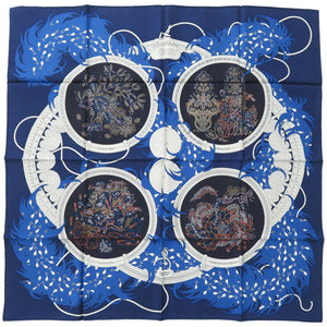 新品同様 エルメス カレ90 LEGENDE BRODEE 刺繍が織りなす伝説 シルク ブルー スカーフ 0227【中古】HERMES