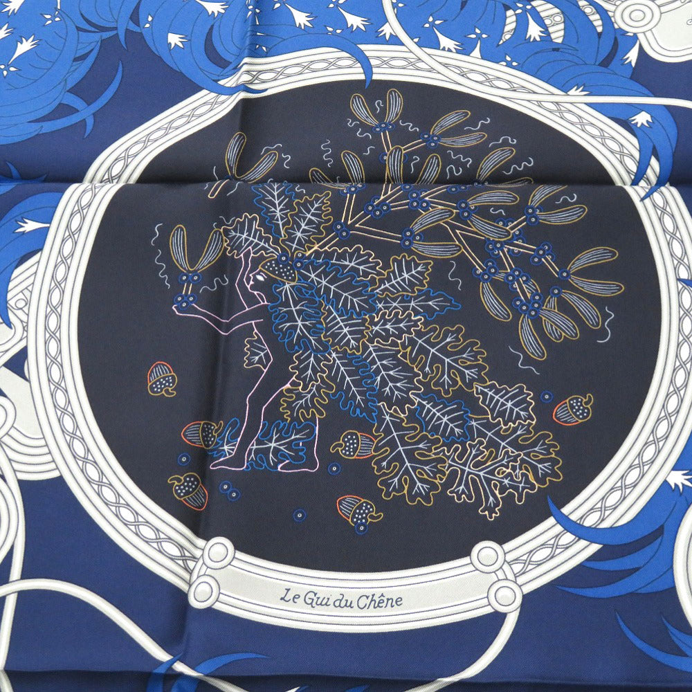 新品同様 エルメス カレ90 LEGENDE BRODEE 刺繍が織りなす伝説 シルク ブルー スカーフ 0227【中古】HERMES