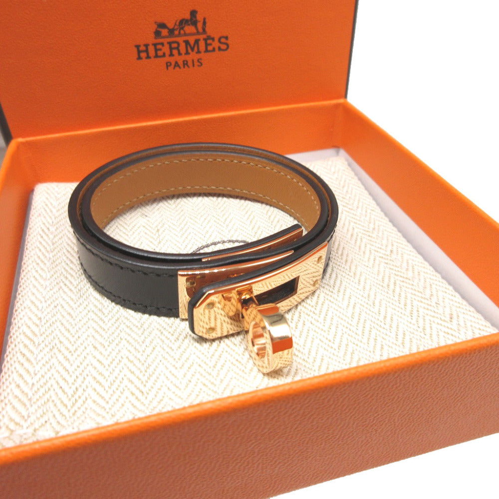 新品同様 エルメス ケリー ドゥブルトゥール B刻印(2023年製) レザー ブラック 黒 ローズゴールド 2連 ブレスレット 0253【中古】HERMES