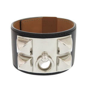 美品 エルメス コリエドシアン ボックスカーフ ブラック □R刻印(2014年製) シルバー金具 ブレスレット 0260【中古】HERMES