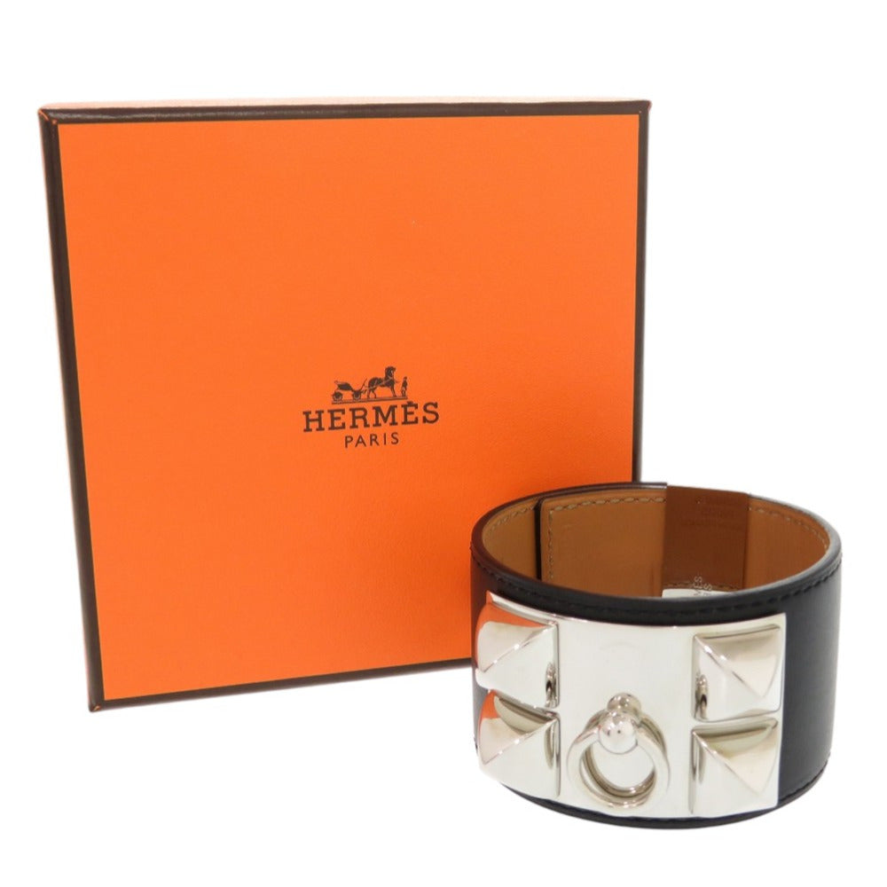 美品 エルメス コリエドシアン ボックスカーフ ブラック □R刻印(2014年製) シルバー金具 ブレスレット 0260【中古】HERMES