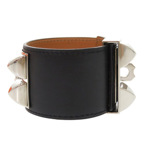 美品 エルメス コリエドシアン ボックスカーフ ブラック □R刻印(2014年製) シルバー金具 ブレスレット 0260【中古】HERMES