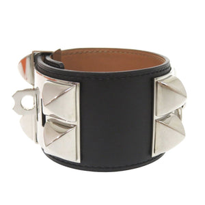 美品 エルメス コリエドシアン ボックスカーフ ブラック □R刻印(2014年製) シルバー金具 ブレスレット 0260【中古】HERMES