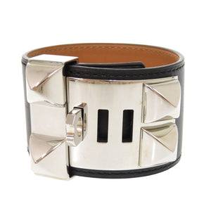 美品 エルメス コリエドシアン ボックスカーフ ブラック □R刻印(2014年製) シルバー金具 ブレスレット 0260【中古】HERMES