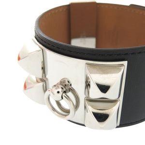 美品 エルメス コリエドシアン ボックスカーフ ブラック □R刻印(2014年製) シルバー金具 ブレスレット 0260【中古】HERMES