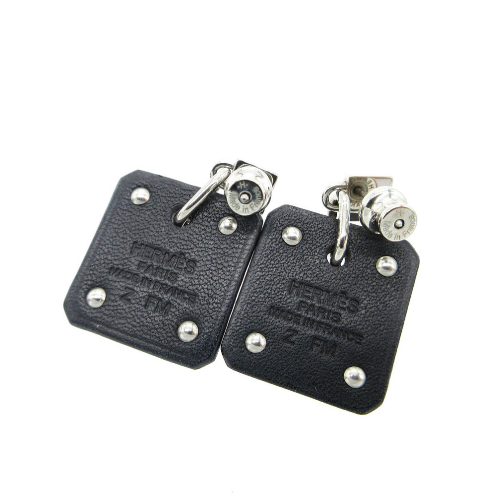 未使用品 エルメス アス ドゥ クール ハート ピアス レザー/メタル ブラック/シルバー Z刻印 0268【中古】HERMES