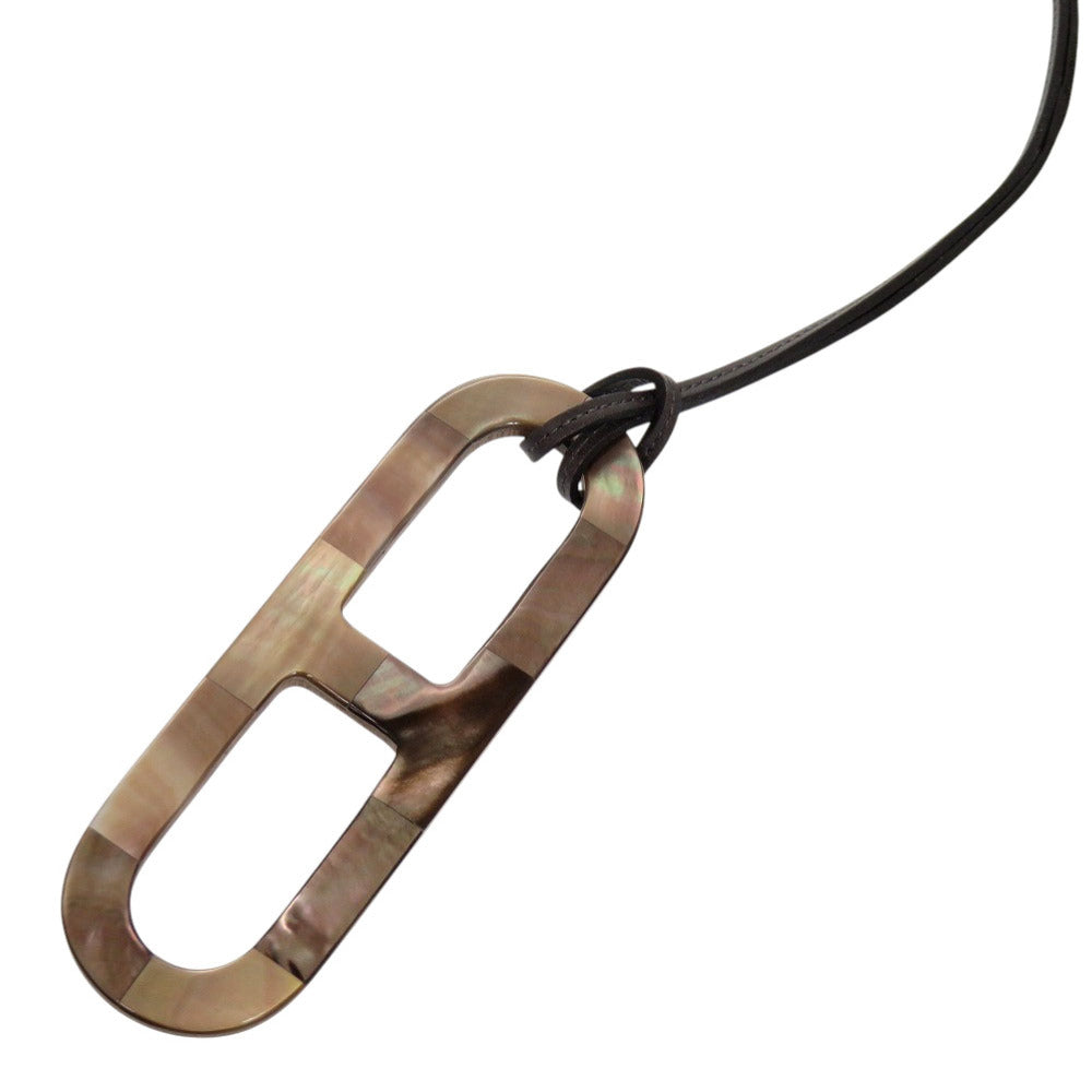 美品 エルメス シェーヌダンクル シェル ウッド ブラウン グレー ベージュ ネックレス 0270【中古】HERMES