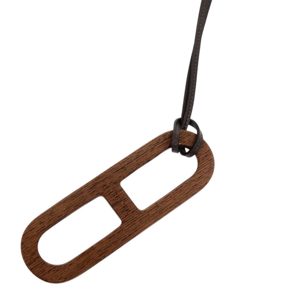 美品 エルメス シェーヌダンクル シェル ウッド ブラウン グレー ベージュ ネックレス 0270【中古】HERMES