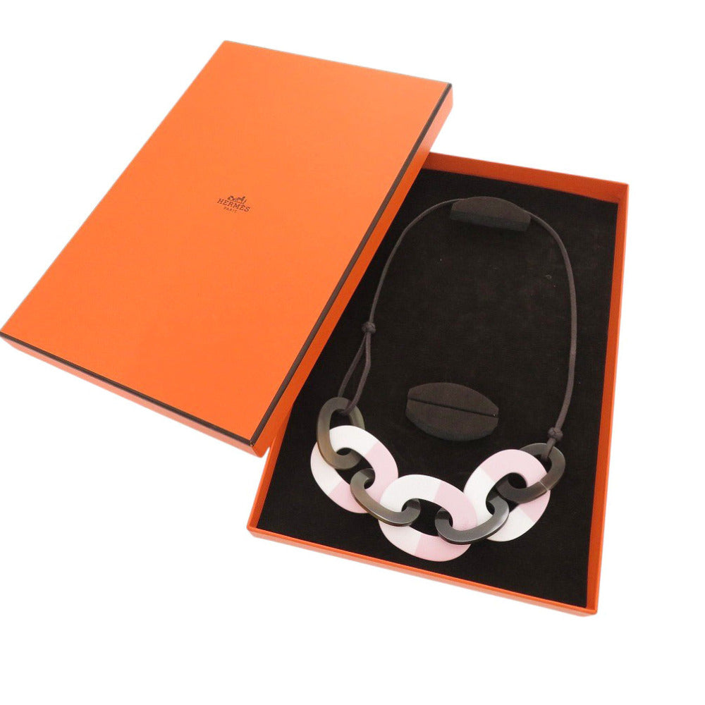 新品同様 エルメス カランバ バッファローホーン/ラッカー ブラウン ピンク ネックレス 0271【中古】HERMES
