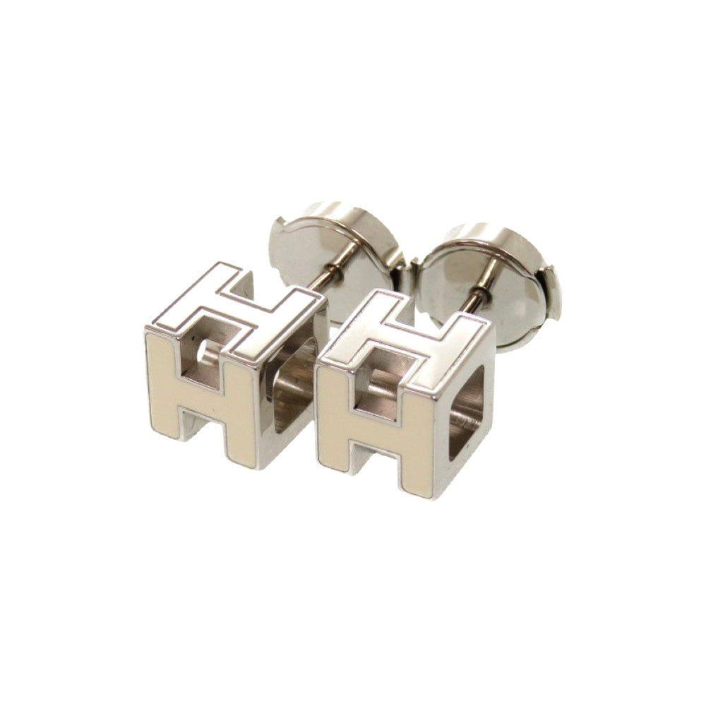 美品 エルメス カージュドアッシュ Hキューブ シルバー金具 アイボリー ピアス アクセサリー 0274 【中古】 HERMES