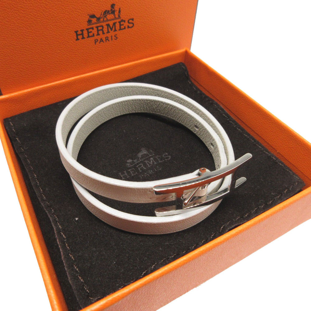 新品同様 エルメス アピ2 ドゥブルトゥール レザー 薄グレー 2連 ブレスレット 0276【中古】HERMES