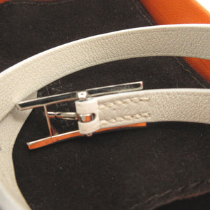 新品同様 エルメス アピ2 ドゥブルトゥール レザー 薄グレー 2連 ブレスレット 0276【中古】HERMES