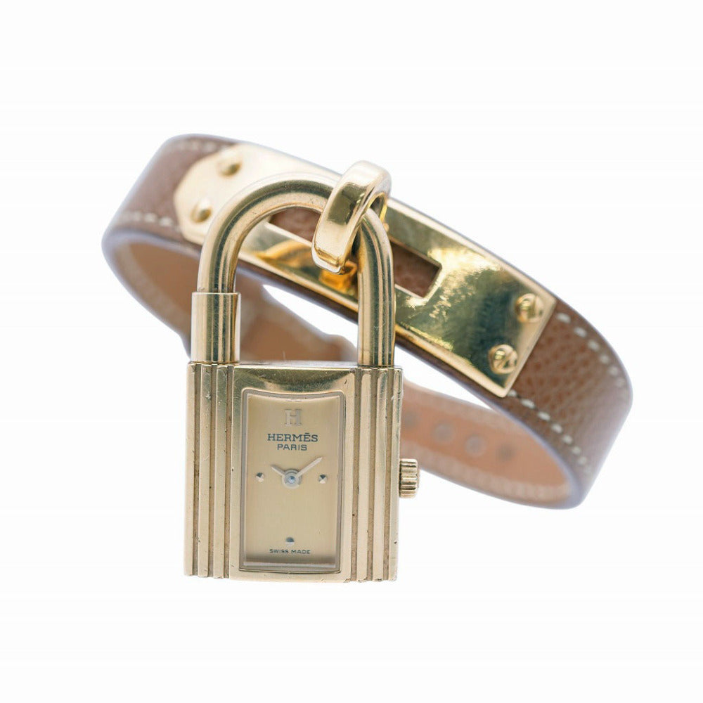 エルメス ケリーウォッチ クオーツ 腕時計 SS/クシュベル ゴールド ゴールド文字盤 □E刻印 0283【中古】HERMES レディース