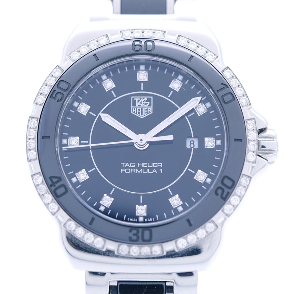 新品同様 タグホイヤー フォーミュラ1 ダイヤベゼル インデックス12Pダイヤ WAH1312 クオーツ 腕時計 SS/セラミック/ダイヤモンド ブラック 黒文字盤 0286【中古】TAG HEUER レディース