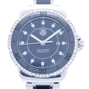 新品同様 タグホイヤー フォーミュラ1 ダイヤベゼル インデックス12Pダイヤ WAH1312 クオーツ 腕時計 SS/セラミック/ダイヤモンド ブラック 黒文字盤 0286【中古】TAG HEUER レディース