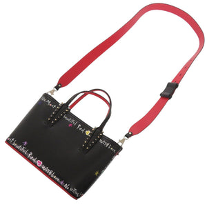 新品同様 クリスチャンルブタン ペイント カバタ ミニ 2WAY カーフレザー ブラック トートバッグ 黒 0340【中古】Christian Louboutin