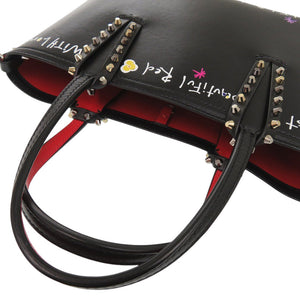 新品同様 クリスチャンルブタン ペイント カバタ ミニ 2WAY カーフレザー ブラック トートバッグ 黒 0340【中古】Christian Louboutin
