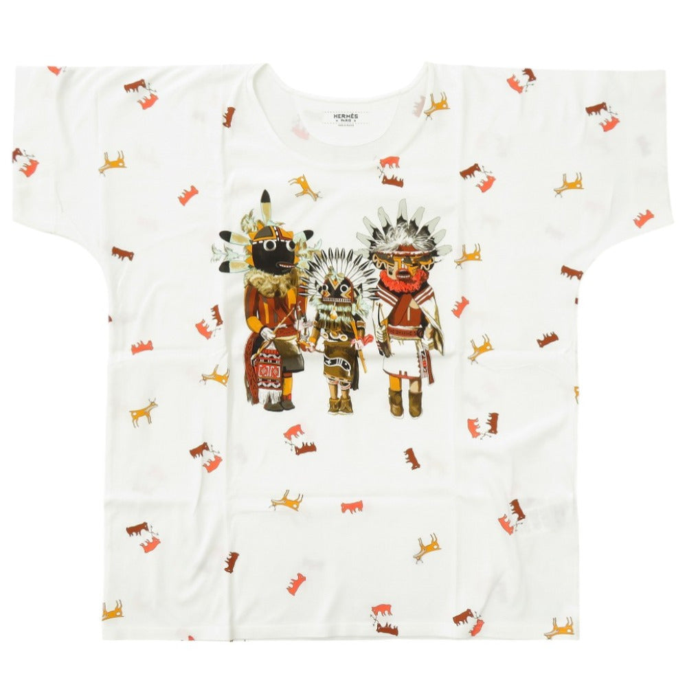 未使用品 エルメス カチナ コットン サイズ44 ホワイト マルチカラー 半袖Ｔシャツ 0355【中古】HERMES