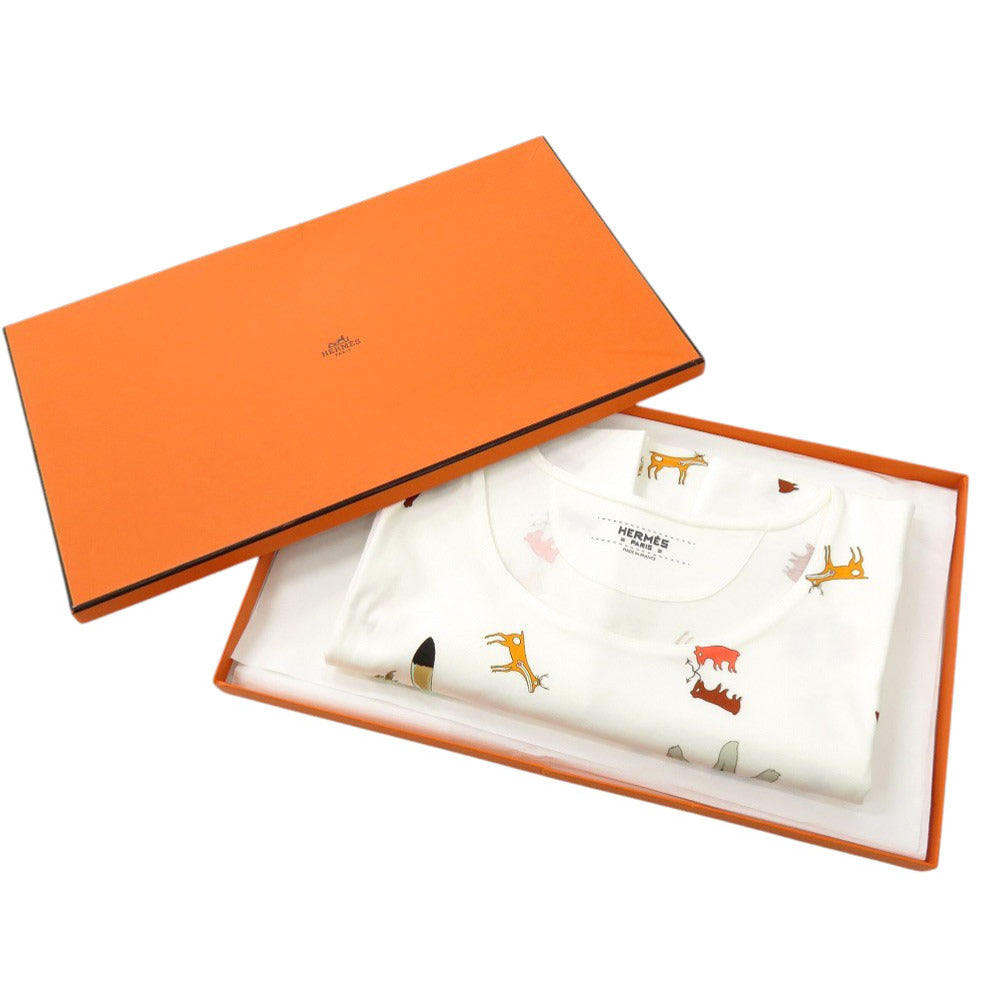 未使用品 エルメス カチナ コットン サイズ44 ホワイト マルチカラー 半袖Ｔシャツ 0355【中古】HERMES