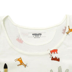 未使用品 エルメス カチナ コットン サイズ44 ホワイト マルチカラー 半袖Ｔシャツ 0355【中古】HERMES