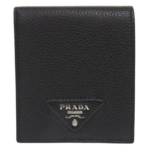 未使用品 プラダ コインポケット付ヴィッテロダイノ 2MO738 レザー ブラック 二つ折り財布 0364【中古】PRADA メンズ
