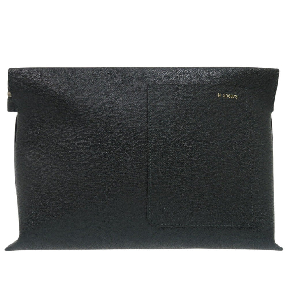 美品 ヴァレクストラ エンベロープ クラッチバッグ カーフ セカンドバッグ ダークグリーン 0377【中古】Valextra